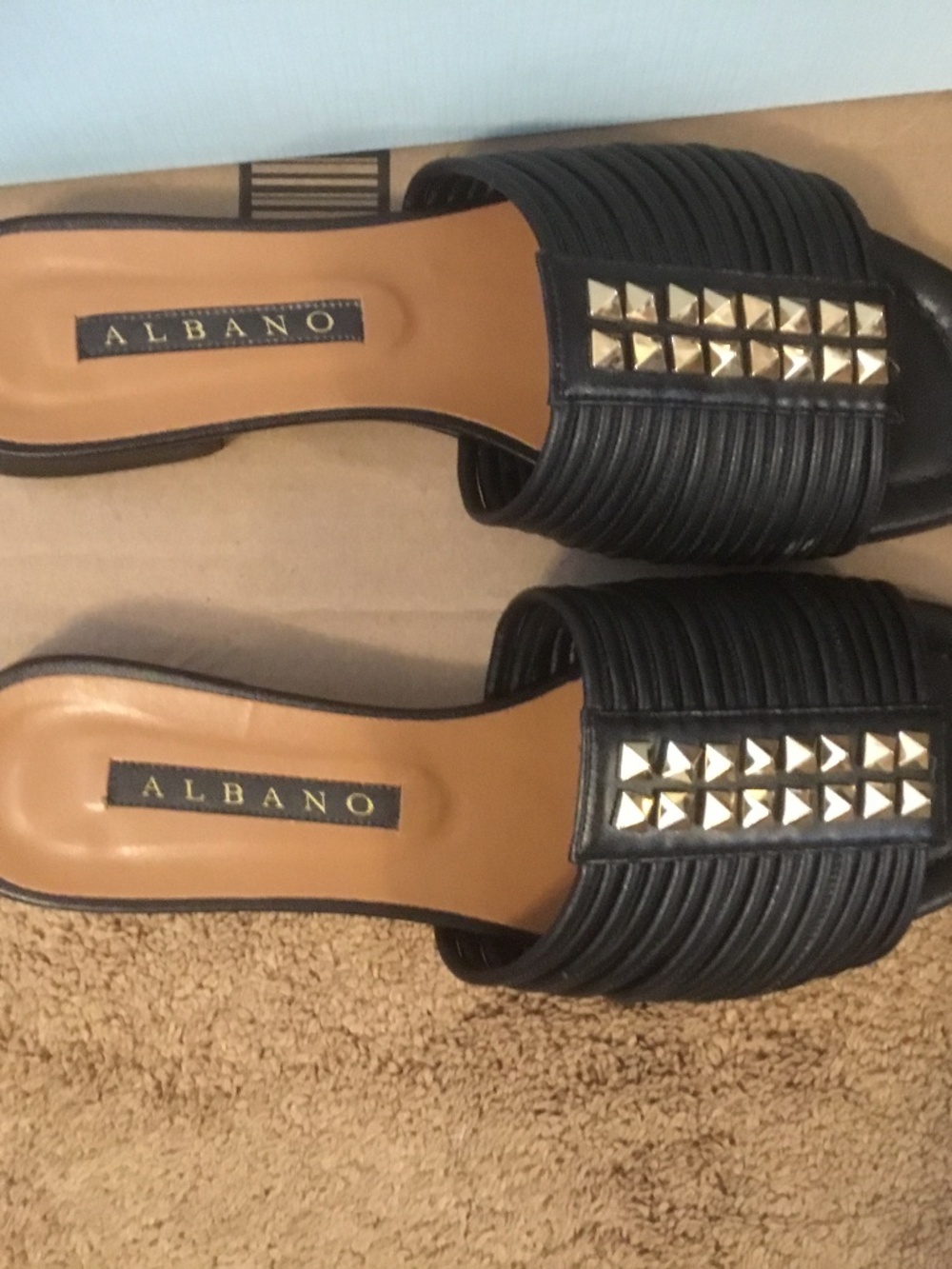 ALBANO (Vero Cuoio) Black Flat Sandals Size 9 (40) with Box Made in Italy - Picture 6 of 8